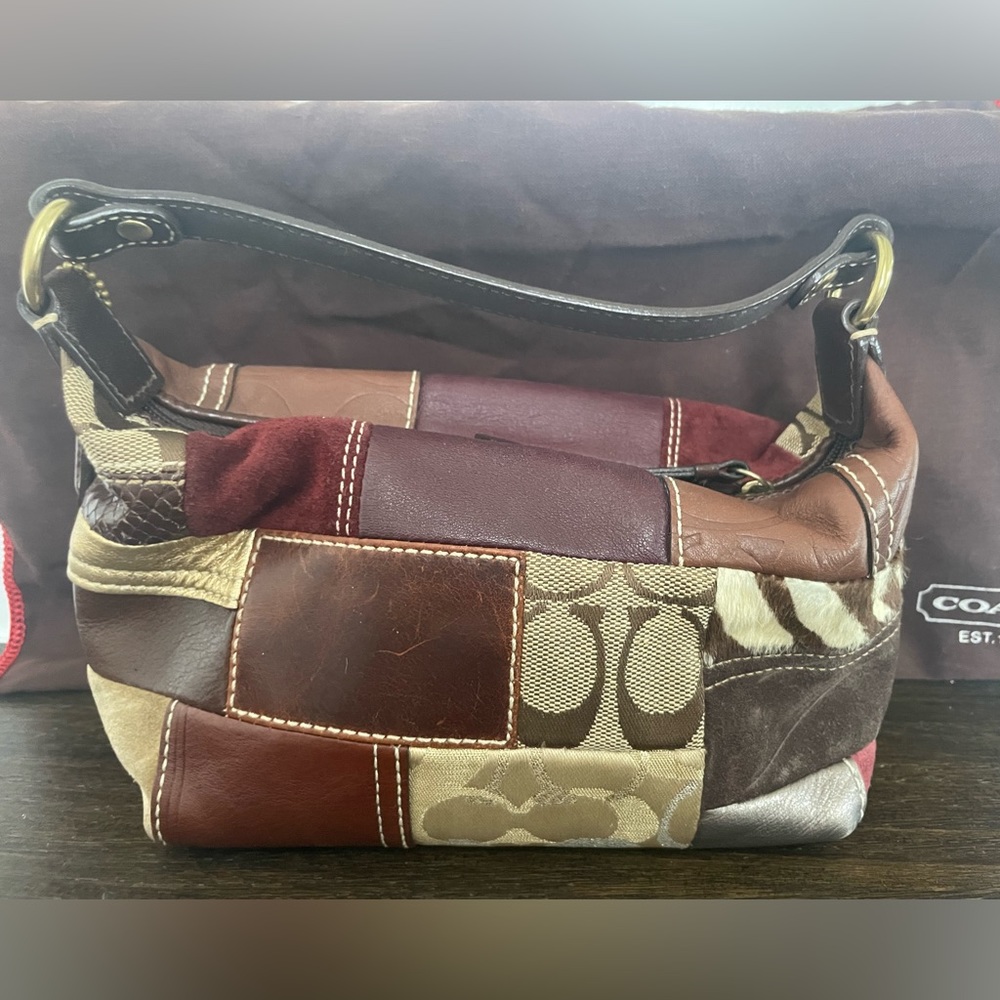 Coach Brown & Gold Patchwork mini hobo purse